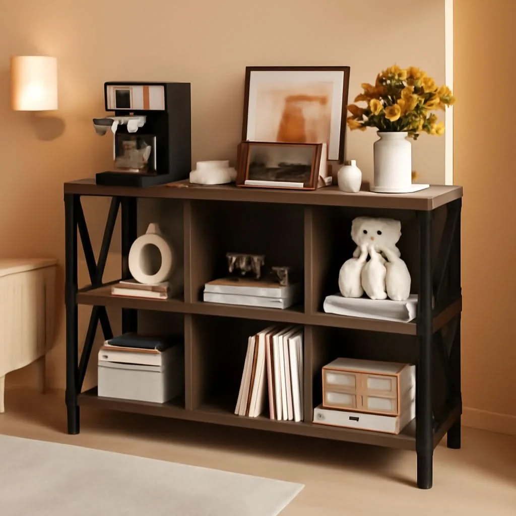 Long-Lasting 6 Cube Storage Organizer Bookcase Walnut Brown Living Room Specialty