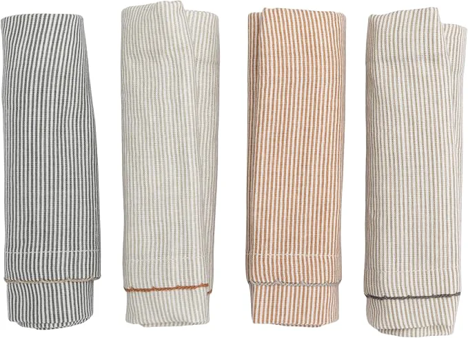 Healthy Cotton Printed Napkins w Stitched Edge Set of 4 Tied w Jute in Kraft Box Professional