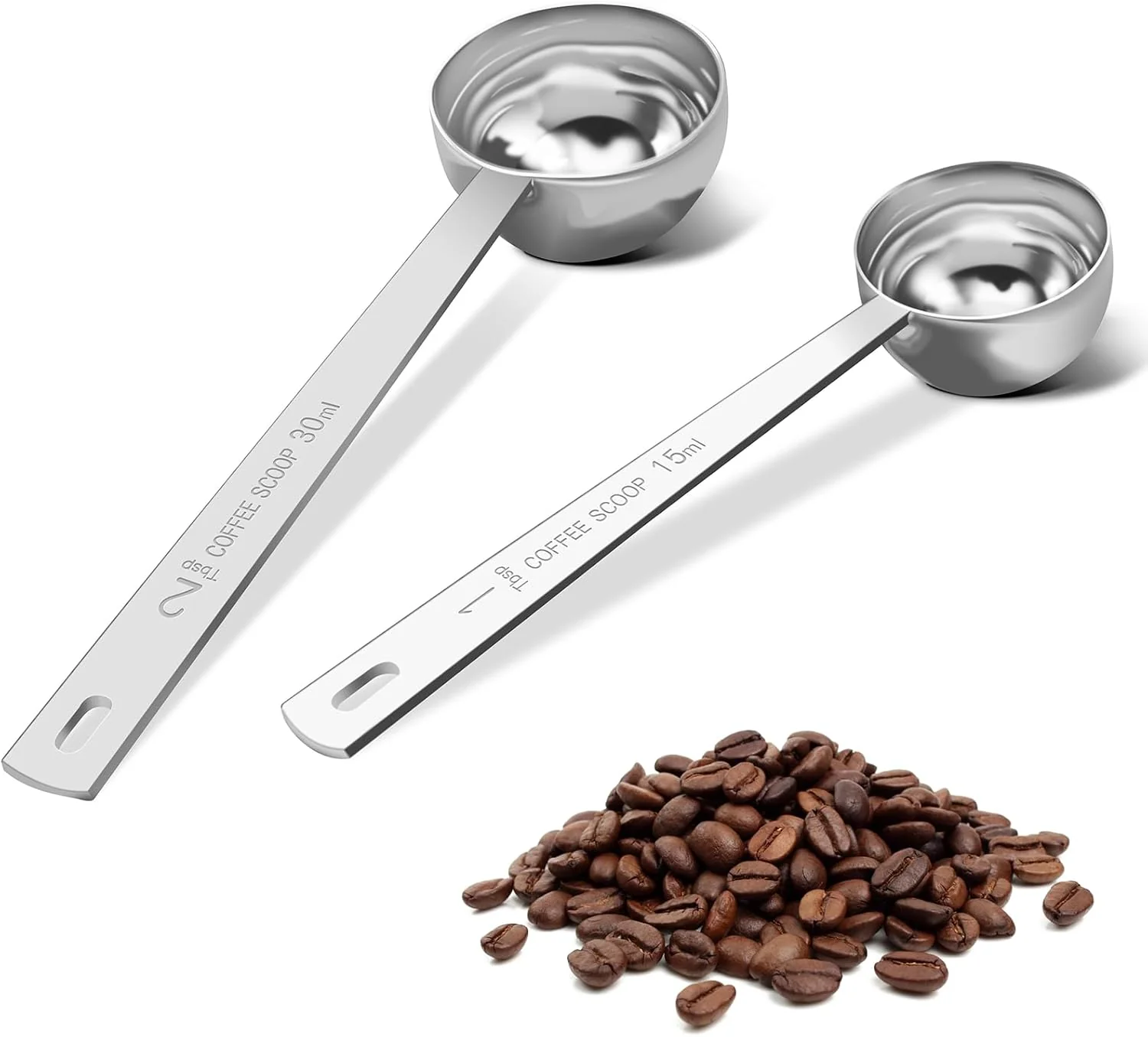 Premium Coffee Scoop Set Tablespoon Scoop 2 Pc Set 1 Tbsp 2 Tbsp Stainless Steel Measuring Spoons for Ground Coffee with Long Handles for Tea Sugar Traditional
