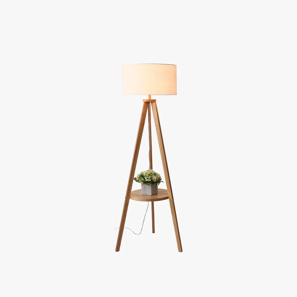 Classic Ozawa Floor Lamp Triangle Vintage Wooden Fabric Beige Living Room Selected