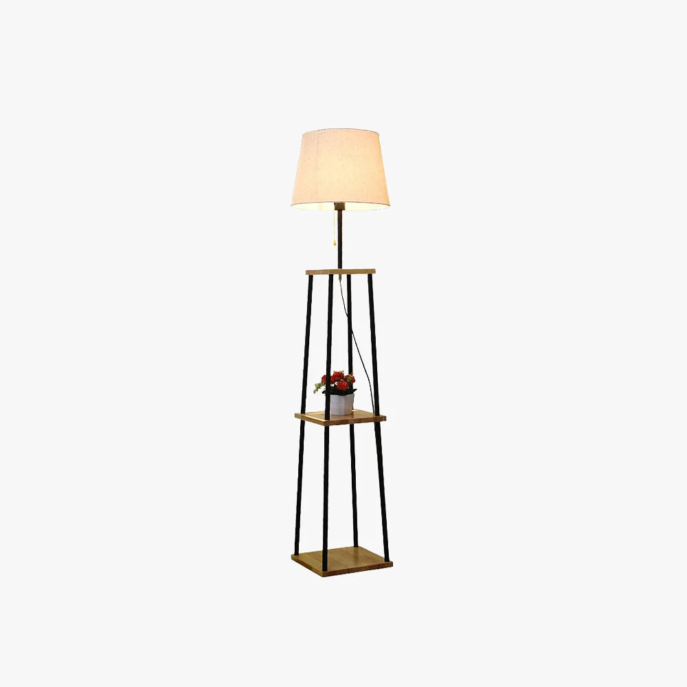 Superior Eryn Modern Cone Metal Fabric Floor Lamp w Shelf Black Certified