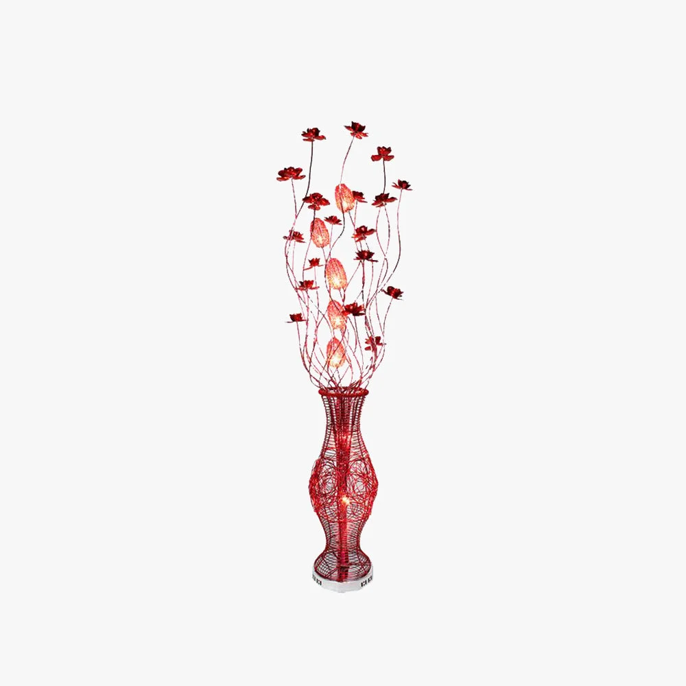 Premium Material Bella Art Deco Flower Vase Metal Red Floor Lamp Living Room Crafted