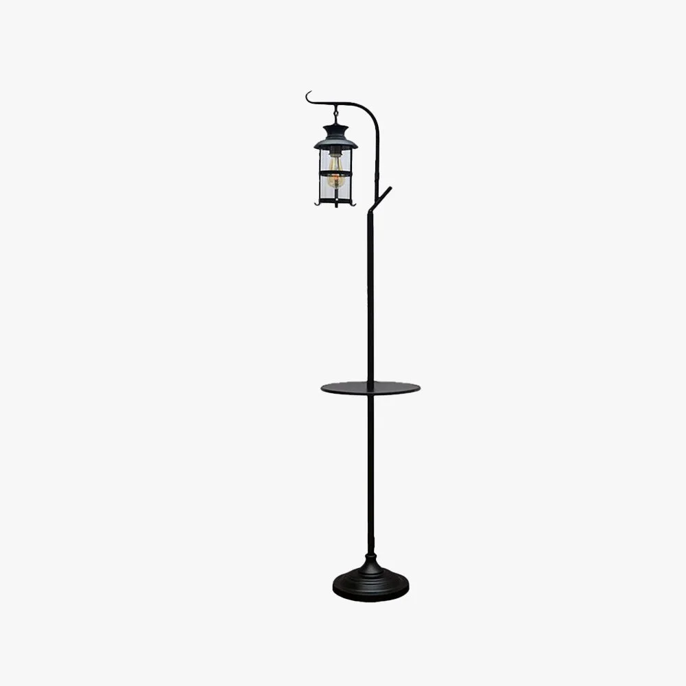Authentic Alessio Retro Lantern Metal Glass Floor Lamp w Table Black White Lightweight