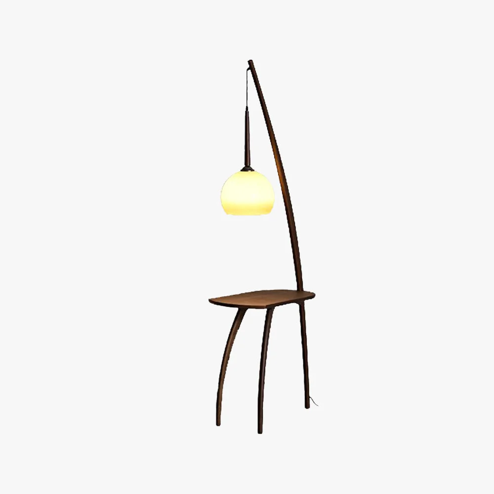 Top-Quality Ozawa Modern Dome Tripod Wood Glass Floor Lamp w Table Brown Enhanced