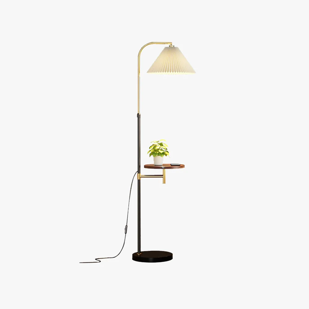 Enhanced Ozawa Pleated Metal Floor Lamp With Shelves Gold-Black Gold User-Friendly