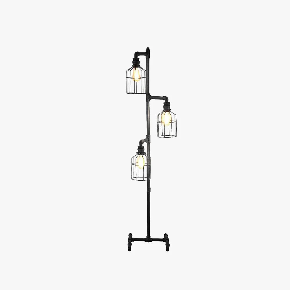 Consistent Alessio Retro Bird Cage Metal Floor Lamp 3 Heads Black Durable