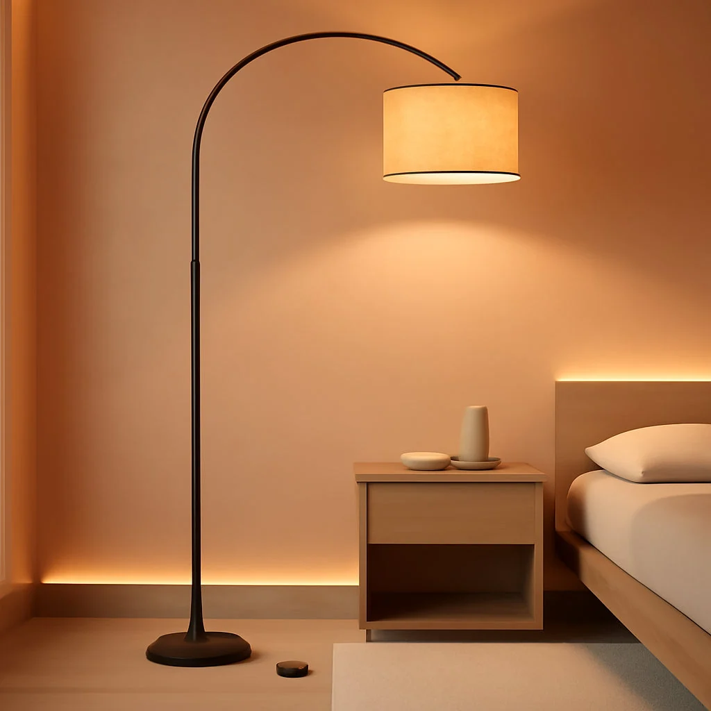 Verified Matte Black Arc Floor Lamp With Adjustable Shade Living Room Prestigious