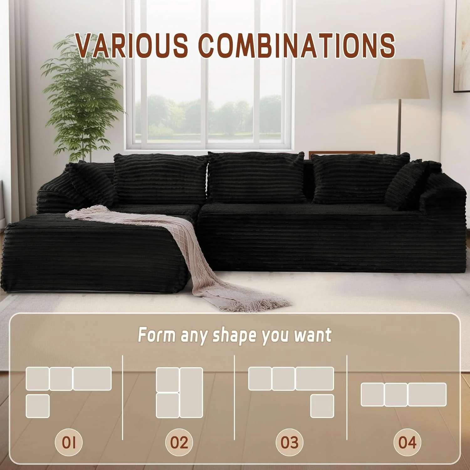 Efficient 108 Inch L Shape Modular Sectional Sofa Corduroy Fabric For Living Roo Responsible