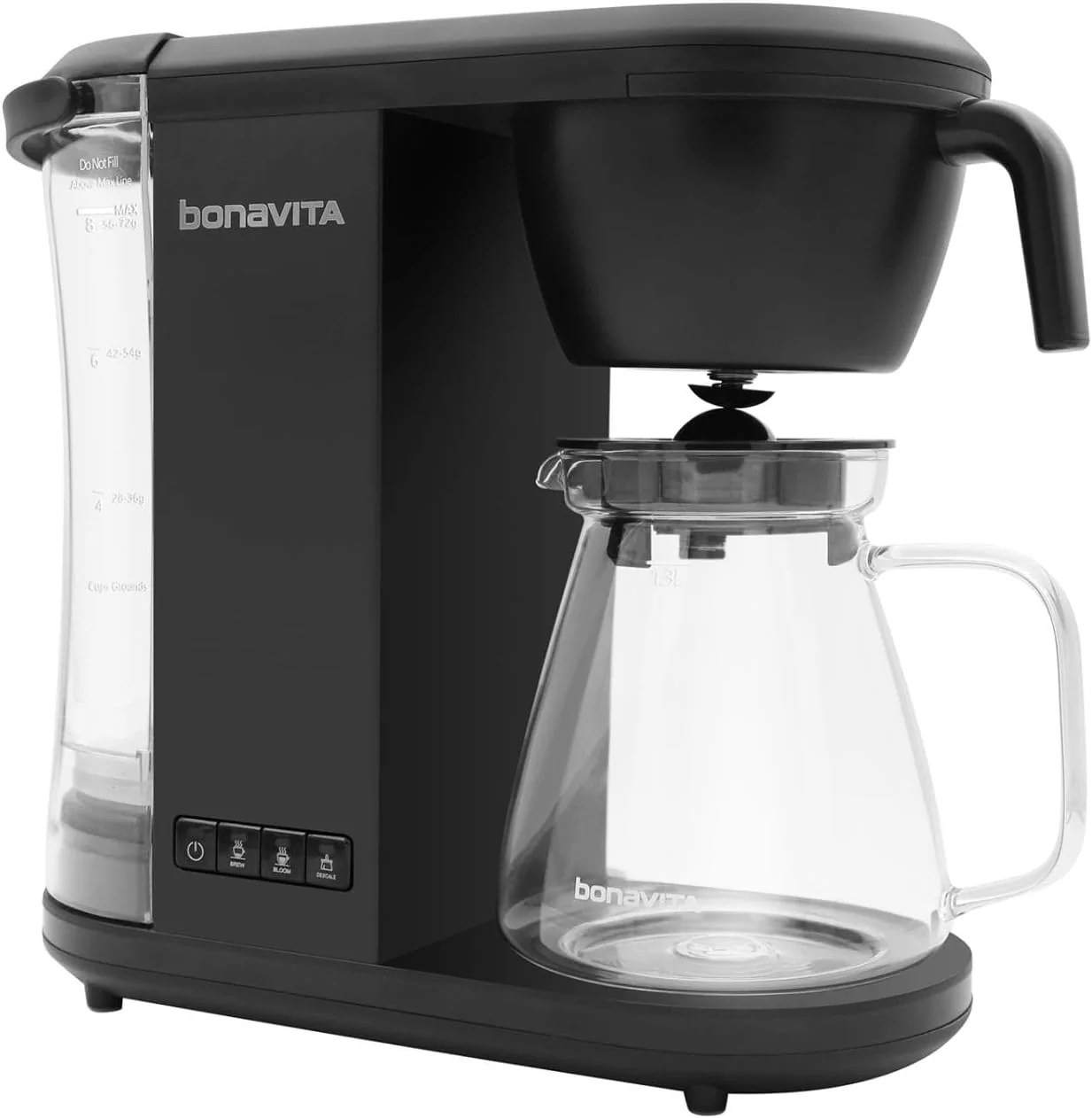 Selected Bonavita Enthusiast 8 Cup Drip Coffee Brewer Pour Over SCA Coffee Machine with Glass Carafe Stainless Steel Panel Removable Reservoir Detailed
