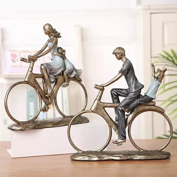 Recyclable Bike Family Resin Figurine Pure