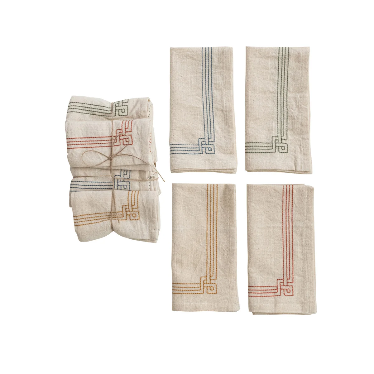 Genuine Cotton Napkins w Embroidery Set of 4 Tied w Jute Efficient