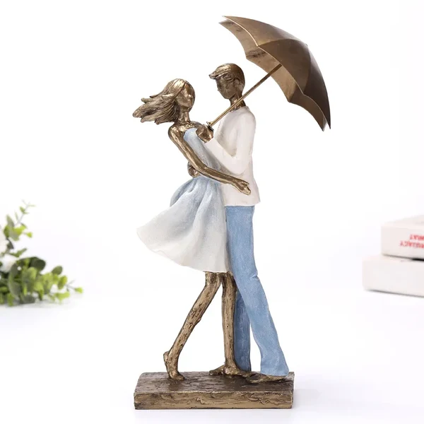 Easy-to-Use Abstract Metal Umbrella Couple Statue Expertly Made