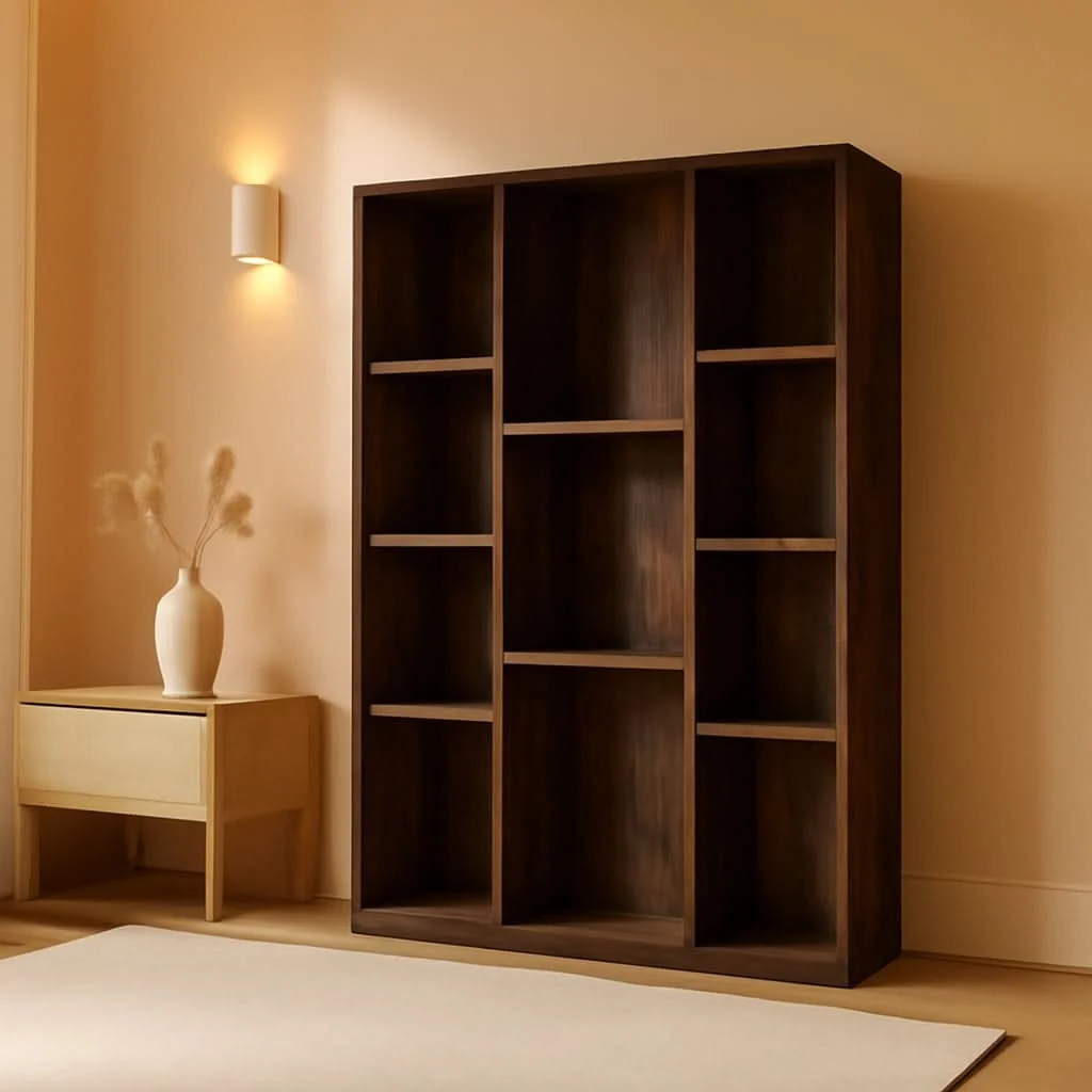Selected Luder 11-Cube Amber Pine Bookcase For Living Room Storage Premium