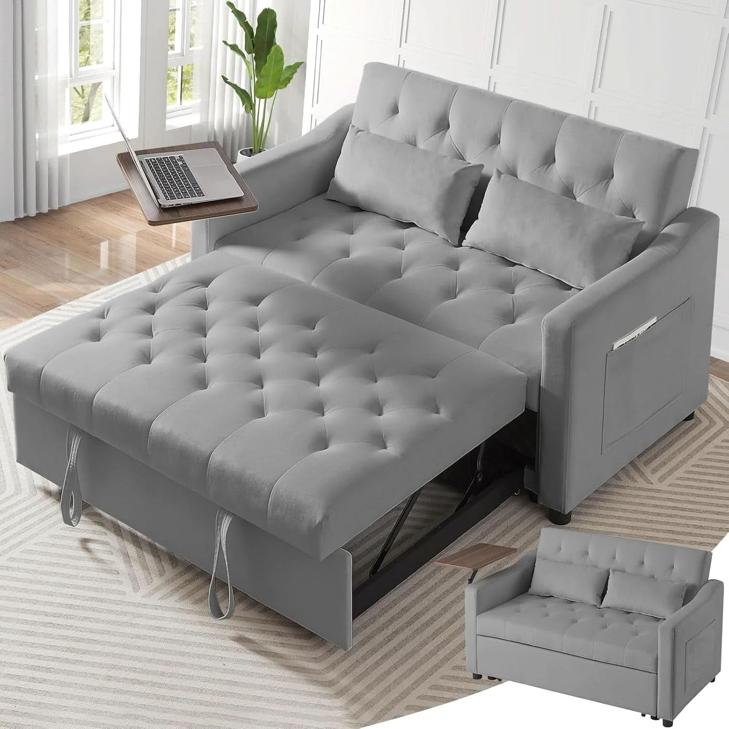 Next-Generation Grey Adjustable Backrest Convertible Sleeper Sofa Bed Classic