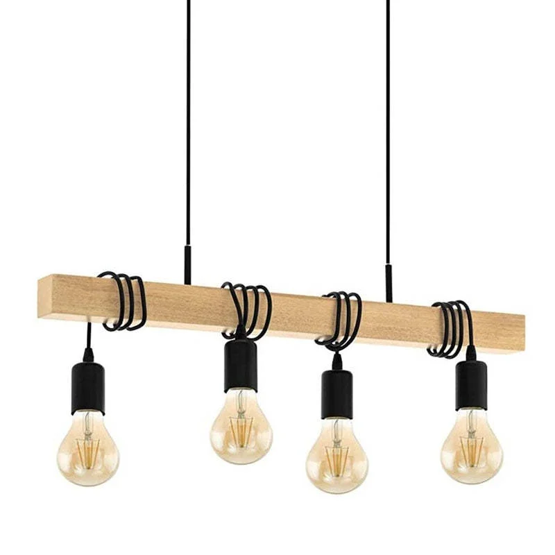 Easy-to-Use Alessio Rustic Linear Wood Pendant Light Black 4 Heads Recyclable