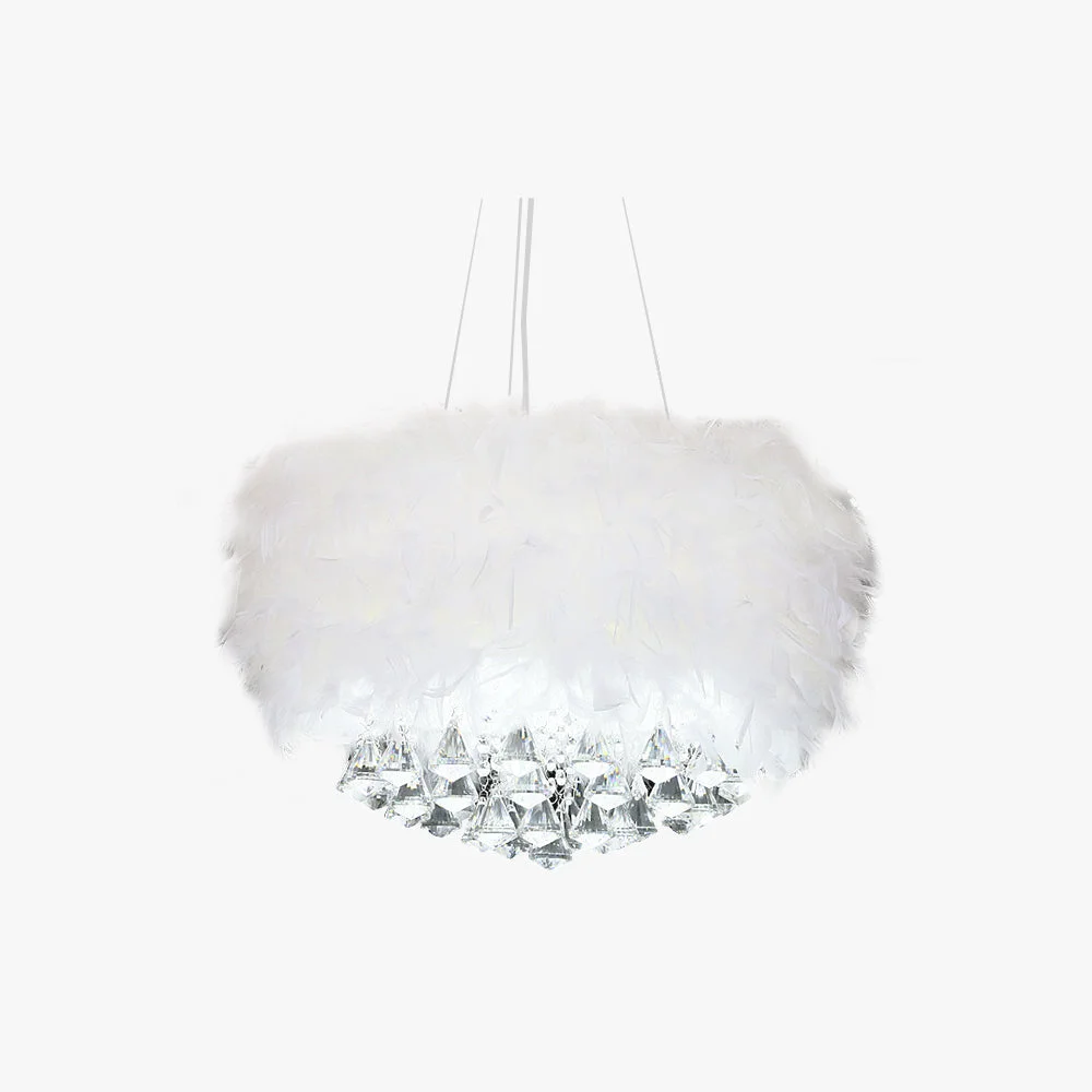 Unique O'Moore Modern Luxury Round Chandelier Feather Crystal White Premium