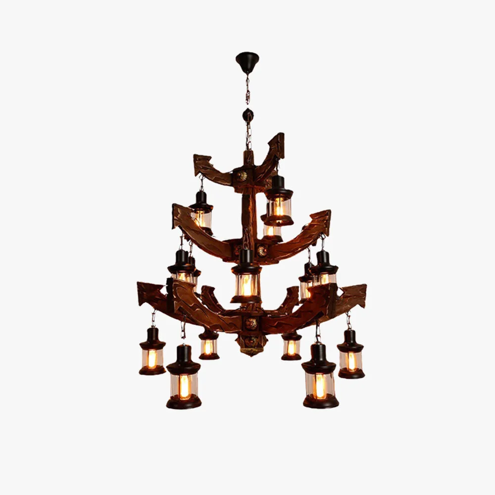 Versatile Austin Retro 14 Lantern Wood Metal Chandelier Living Room Bedroom Safe