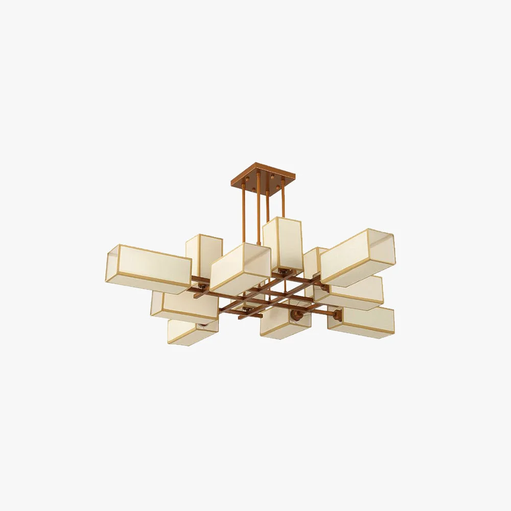 Advanced Lacey Pendant Light Square Retro Metal Fabric Black Gold Living Room Selected