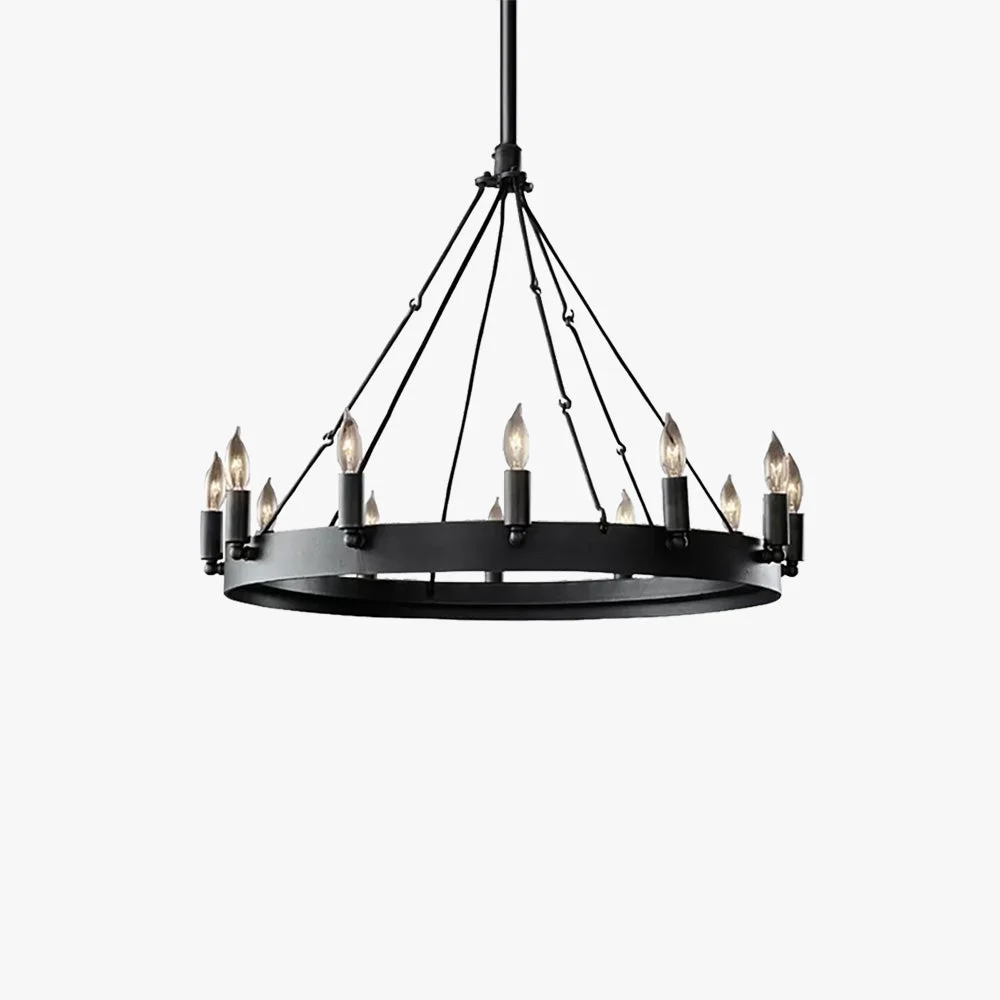 Recyclable Alessio Industrial Round Candle Metal Pendant Light Black Traditional