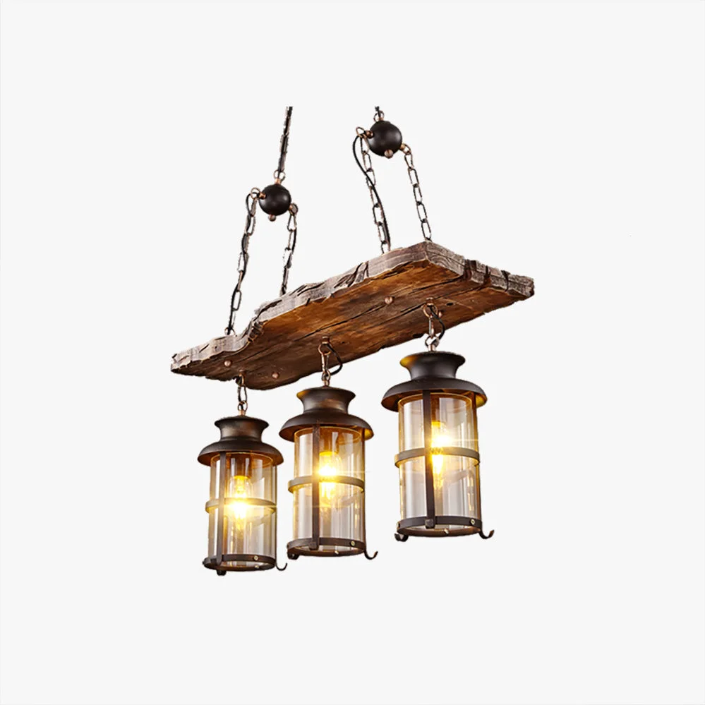 Smart Austin Retro 3 Lantern Linear Wood Metal Chandelier Fashionable