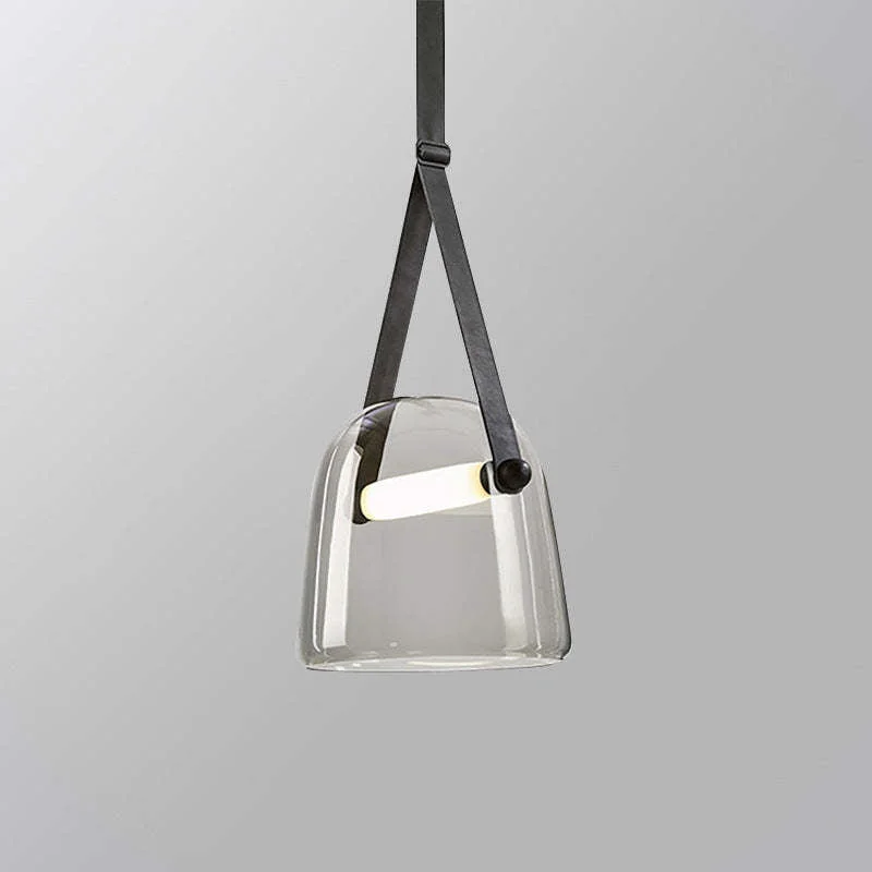 Comfortable Modern Nordic Leather Glass Pendant Light Gray White Bedroom Pure