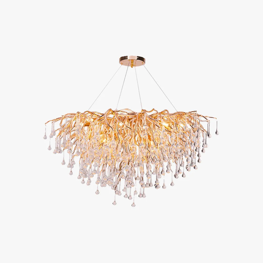 Smooth Colon Pendant Light Tassel Luxury Metal Crystal Gold Bedroom Green