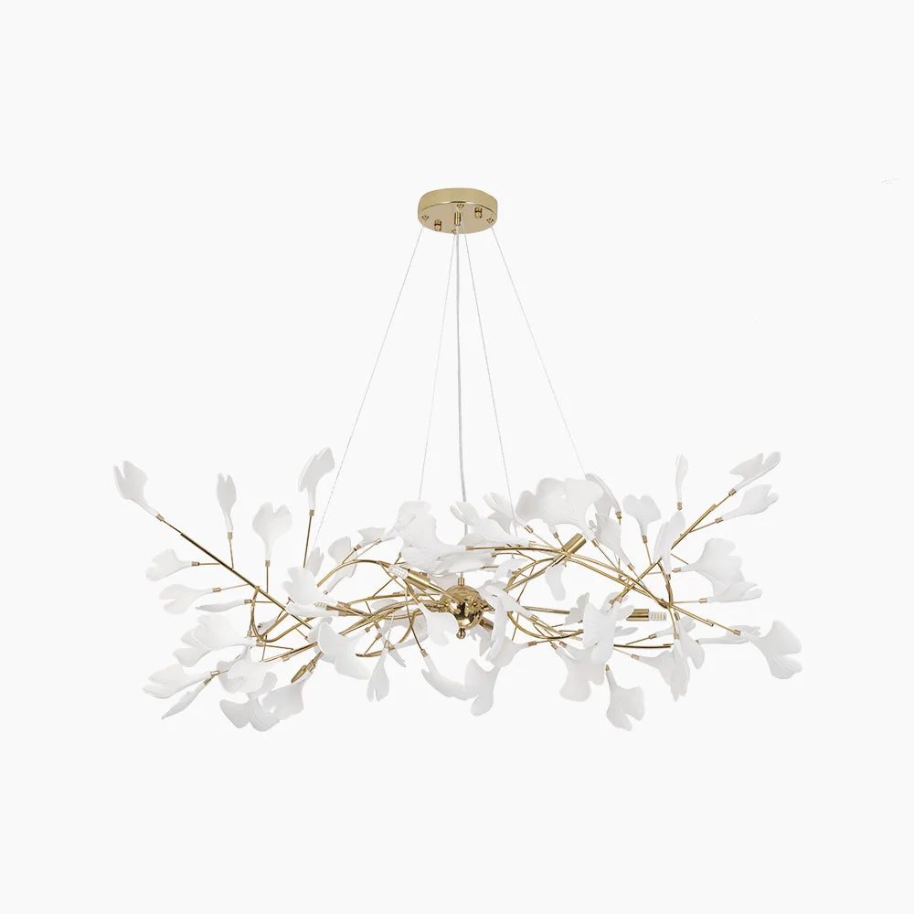 Detailed Ophelia Gildglow Luxury Ceramic Chandelier Large Foyer Gingko Leaf Living Room Excellent