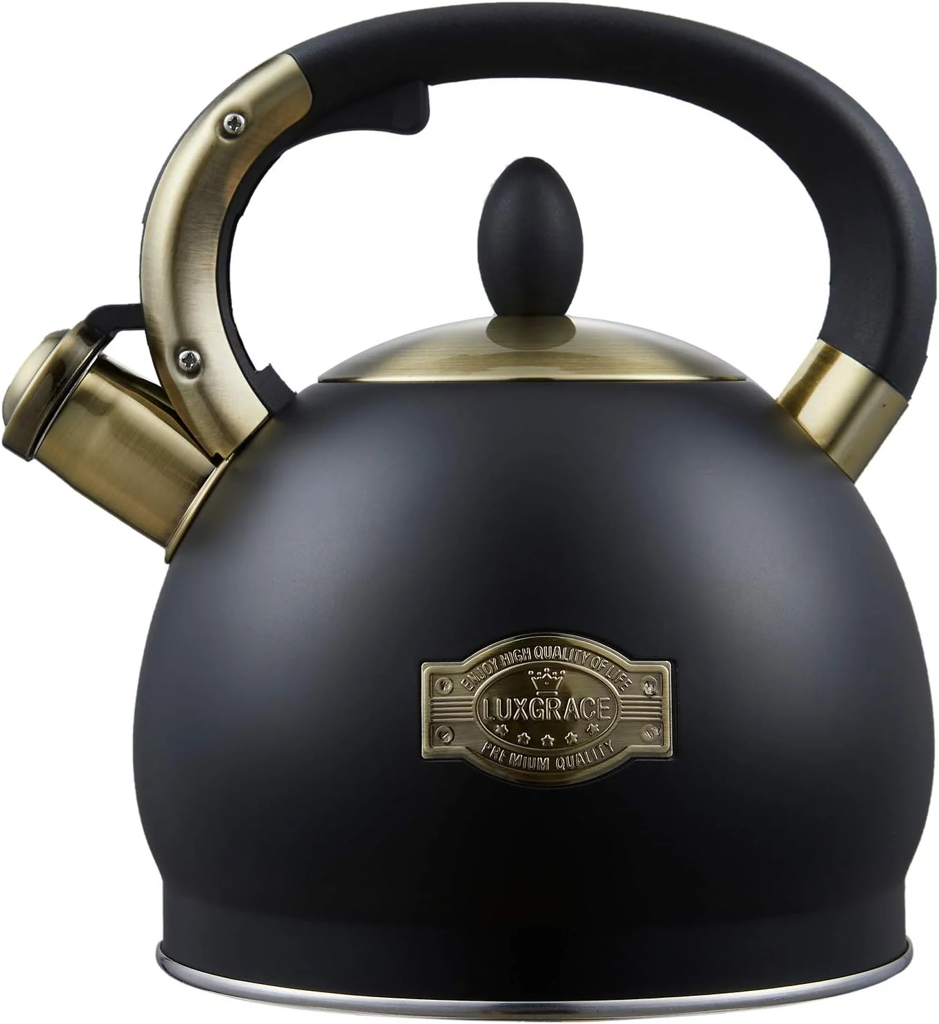 Exceptional Stove Top Whistling Tea Kettle- Stainless Steel Teakettle Teapot with Ergonomic Handle 2.6 Quart Black Exclusive