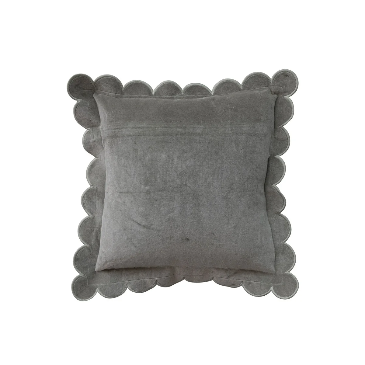 Authentic Square Cotton Velvet 18-inch Pillow with Scalloped Flange Stitched Edge Green High-Grade