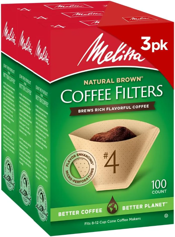 Refined Melitta 4 Cone Coffee Filters Unbleached Natural Brown 100 Count Pack of 3 300 Total Filters Durable