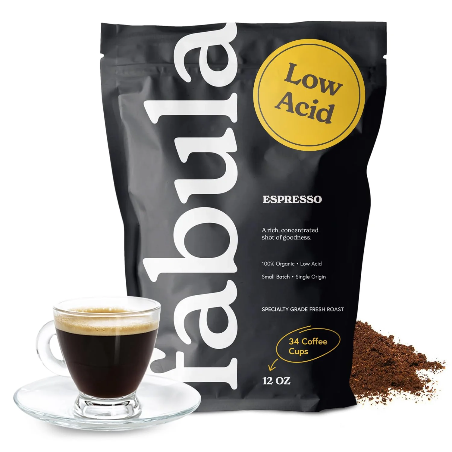 Fast Fabula USDA Organic Espresso Coffee Freshly Ground Espresso Low Acid Coffee Non-GMO No Molds Mycotoxins Pesticides Single Origin Coffee 12 oz Detailed
