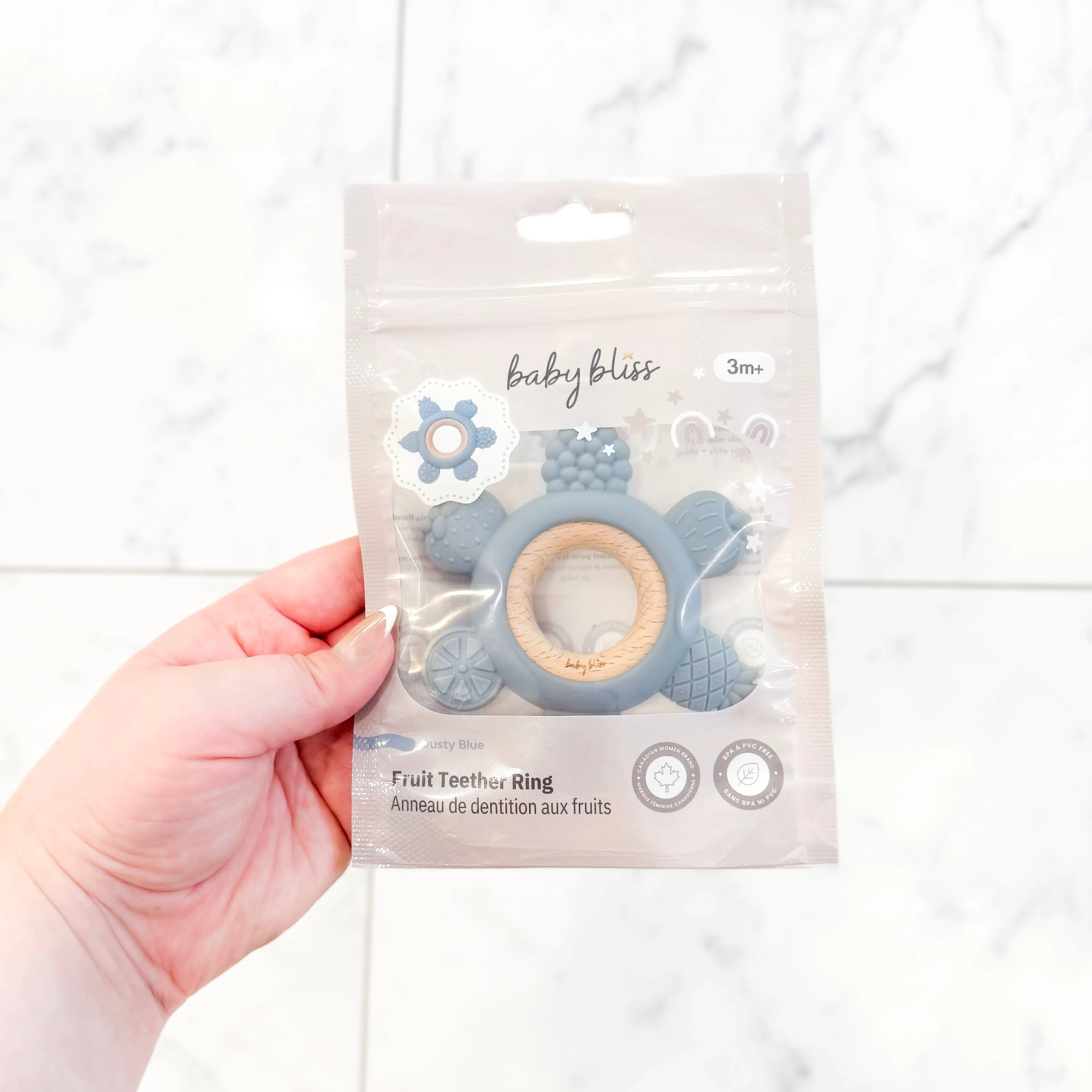 Sustainable Fruit Teether Ring - Dusty Blue Easy-to-Use