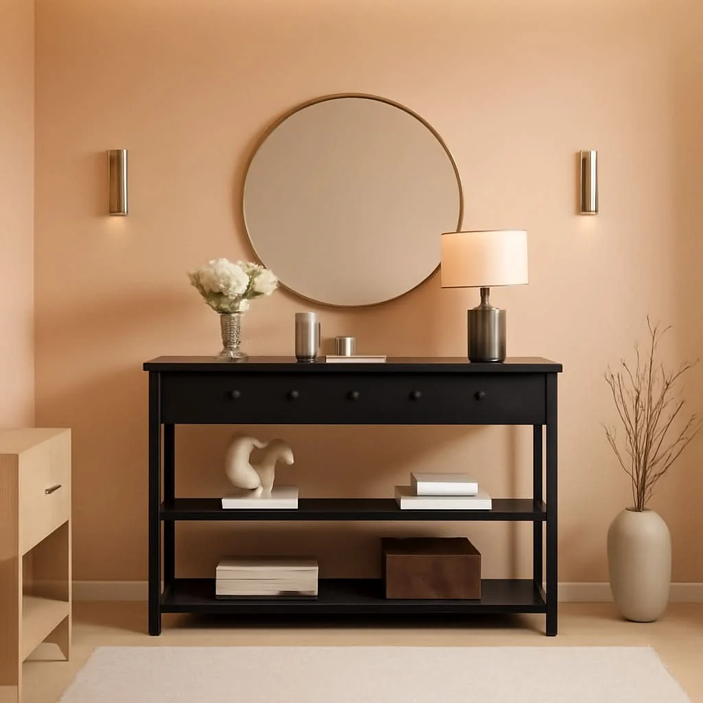 Specialty Black Console Table With USB Ports And Outlets For Living Room Eco-Friendly