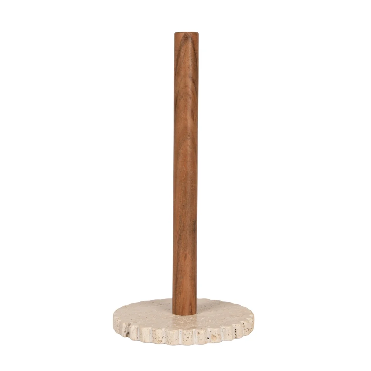 Long-Lasting Acacia Wood Paper Towel Holder with Scalloped Travertine Base High-Performance