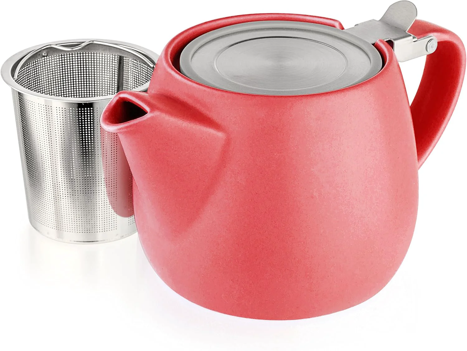 Verified Tealyra - Pluto Porcelain Small Teapot Red - 18.2-ounce 1-2 cups - Matte Finish - Stainless Steel Lid and Extra-Fine Infuser To Brew Loose Leaf Tea - 540ml Long-Lasting