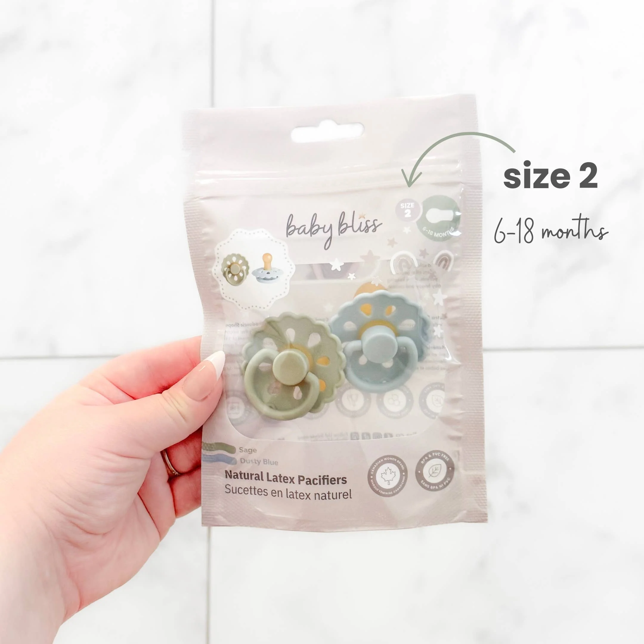 Luxury Natural Latex Pacifiers - Size 2 6-18M Sage Dusty Blue Professional