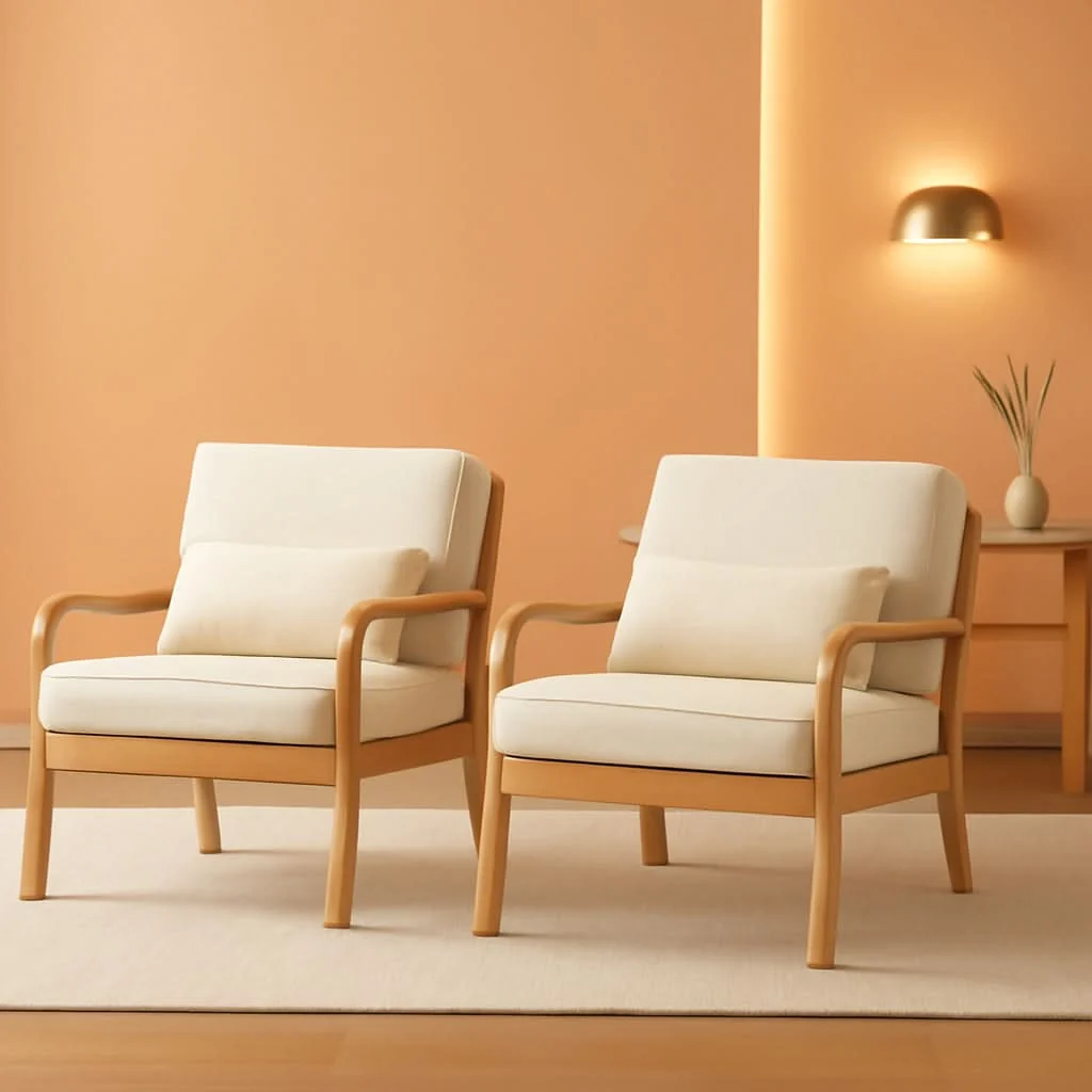 Modern Beige Upholstered Accent Chairs With Lumbar Pillows Crafted