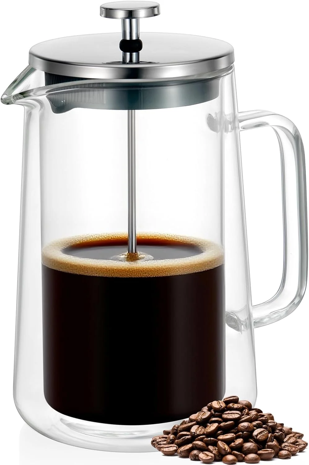 Casual French Press Coffee Maker 34Oz 1 Liter DoubleWall Insulated Borosilicate Glass Heat-Resistant Design Stainless Steel Filter for Coffee Exceptional