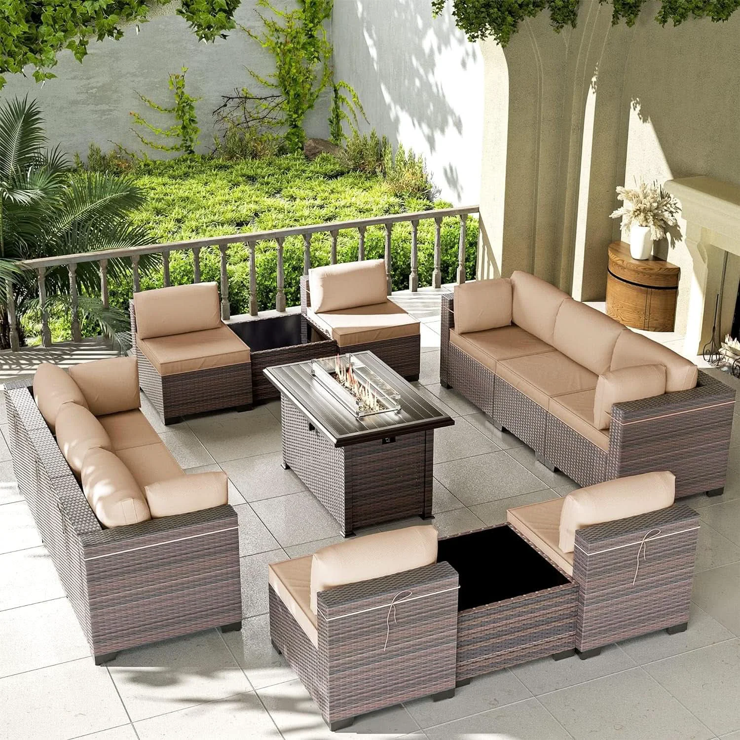 Quality 13 Piece Outdoor Patio Furniture Set with Fire Pit Smart
