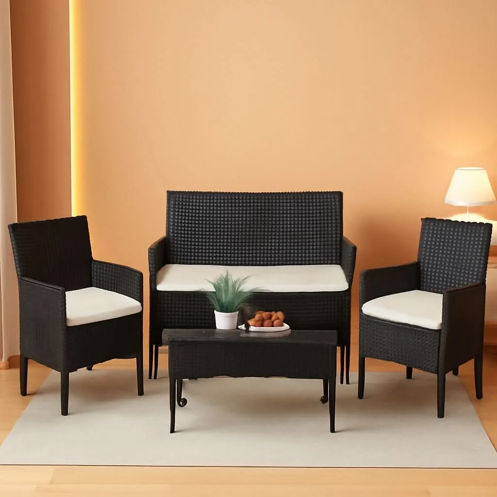 Green Outdoor Rattan 4 Piece Patio Furniture Conversation Set Lightweight