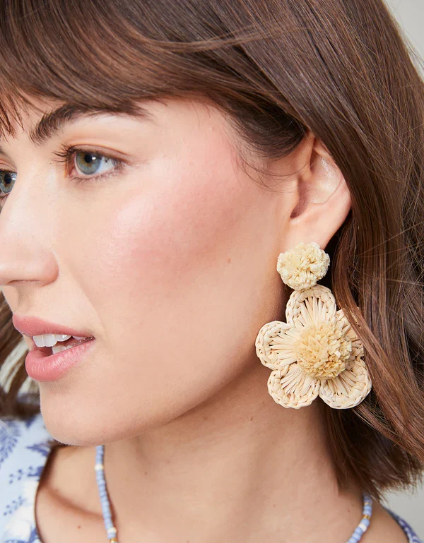 Authentic Crochet Flower Earrings Natural Exclusive