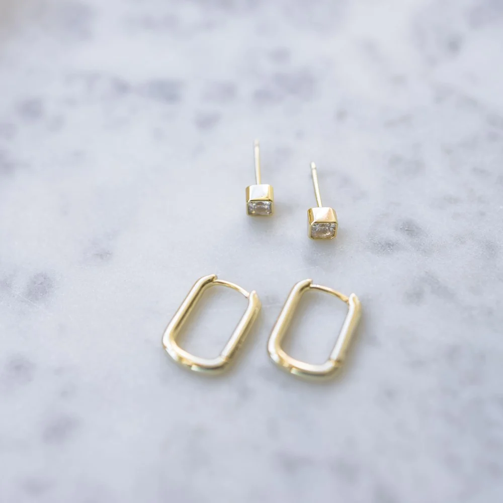 Minimalist Duet Square Set Earrings Easy-to-Use