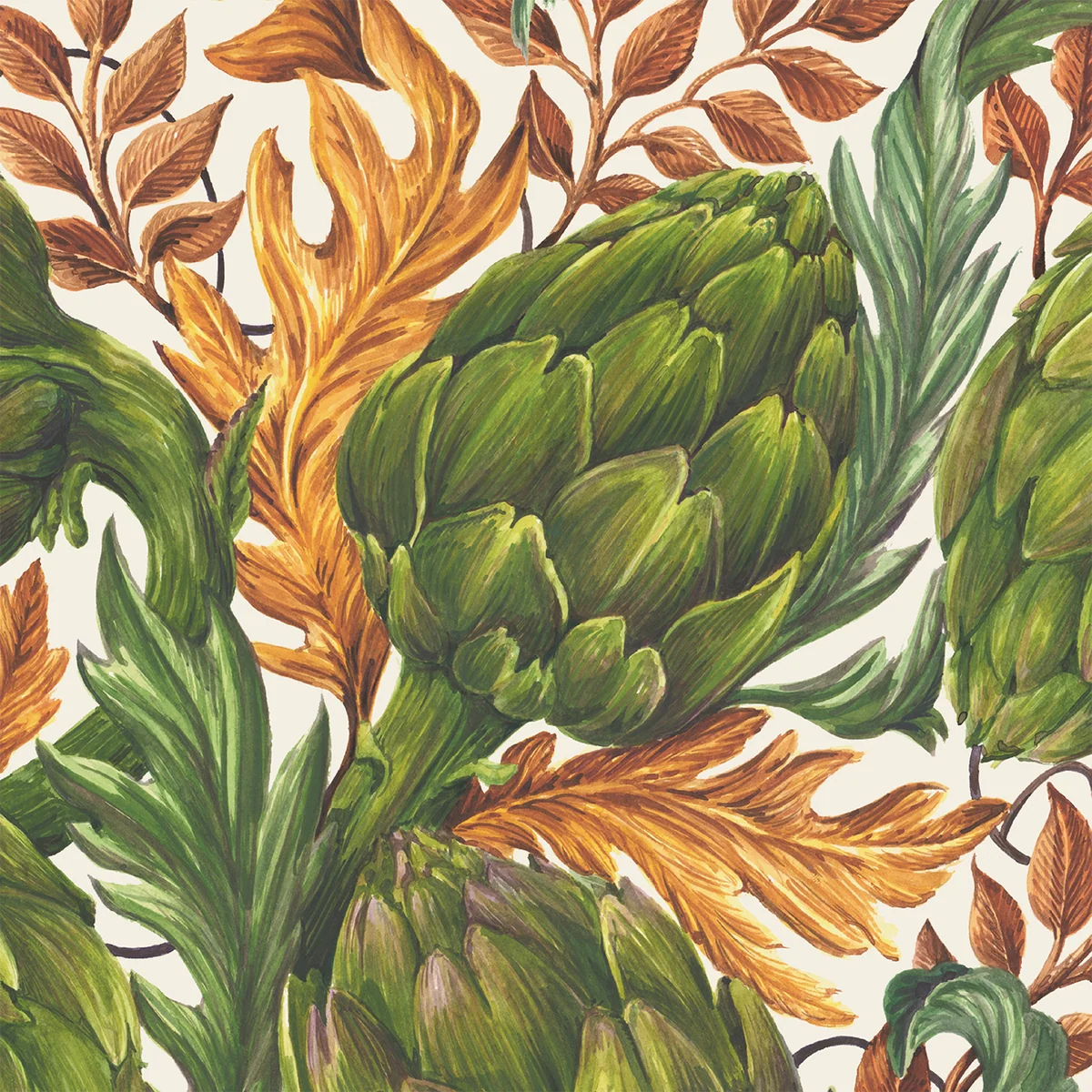First-Class Autumnal Artichokes Paper Cocktail Napkin Premium