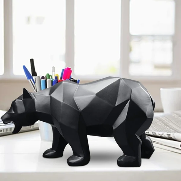 Dependable Geometric Black Bear Resin Statue Fine Crafted