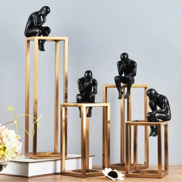 Pure Black Metal Thinker Statue High-Performance
