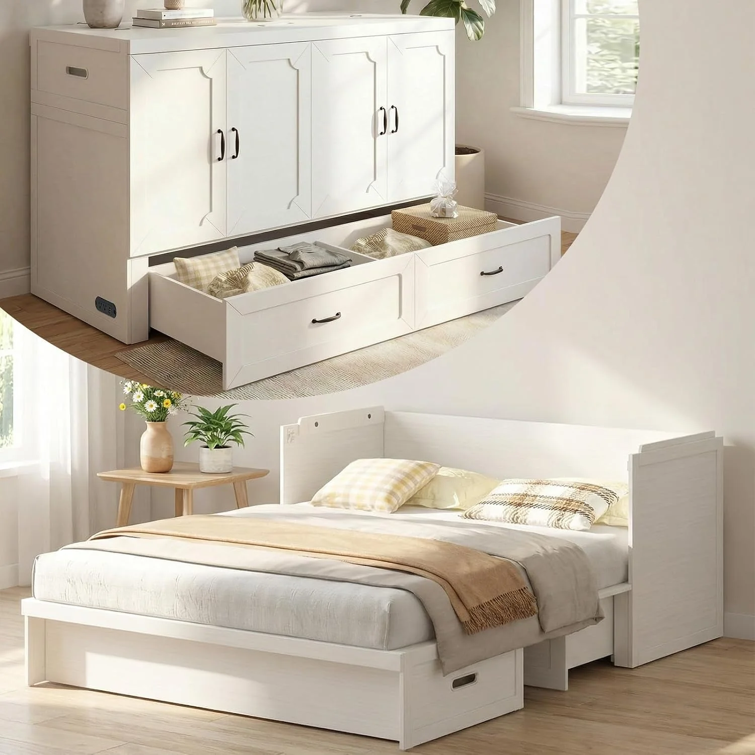 Official Queen Murphy Bed With Mattress White Storage Drawer Superior