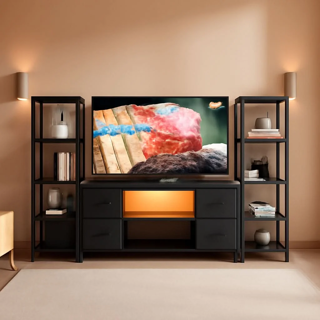 Secure LED TV Stand 60 Inch Wide Display With USB Charging Contem porary Easy-to-Use