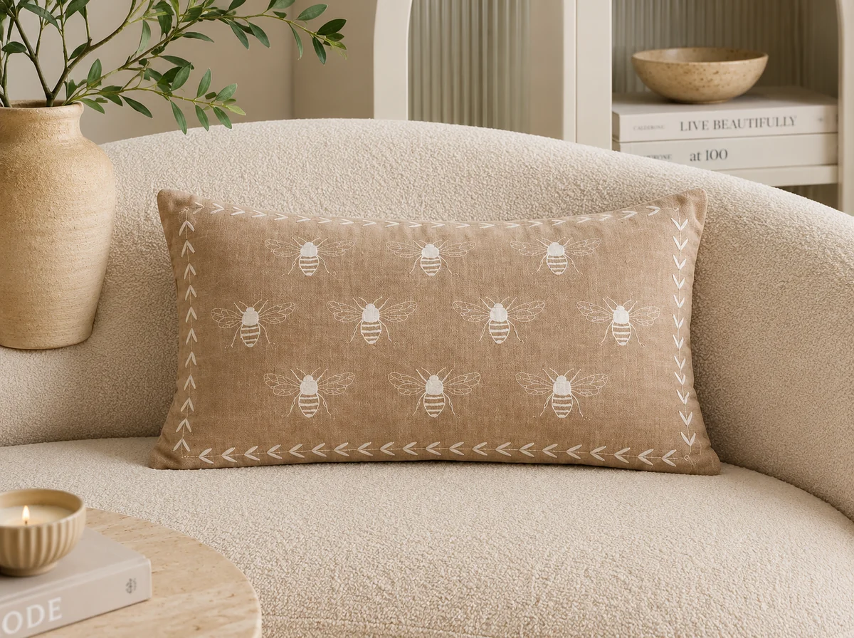 Dependable Honey Bee Embroidered Throw Pillow Brown Powerful