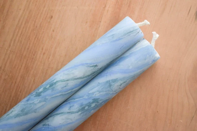 Luxury Unscented 10-inch Taper Candles in Box Marbled Blue Set of 2 Verified