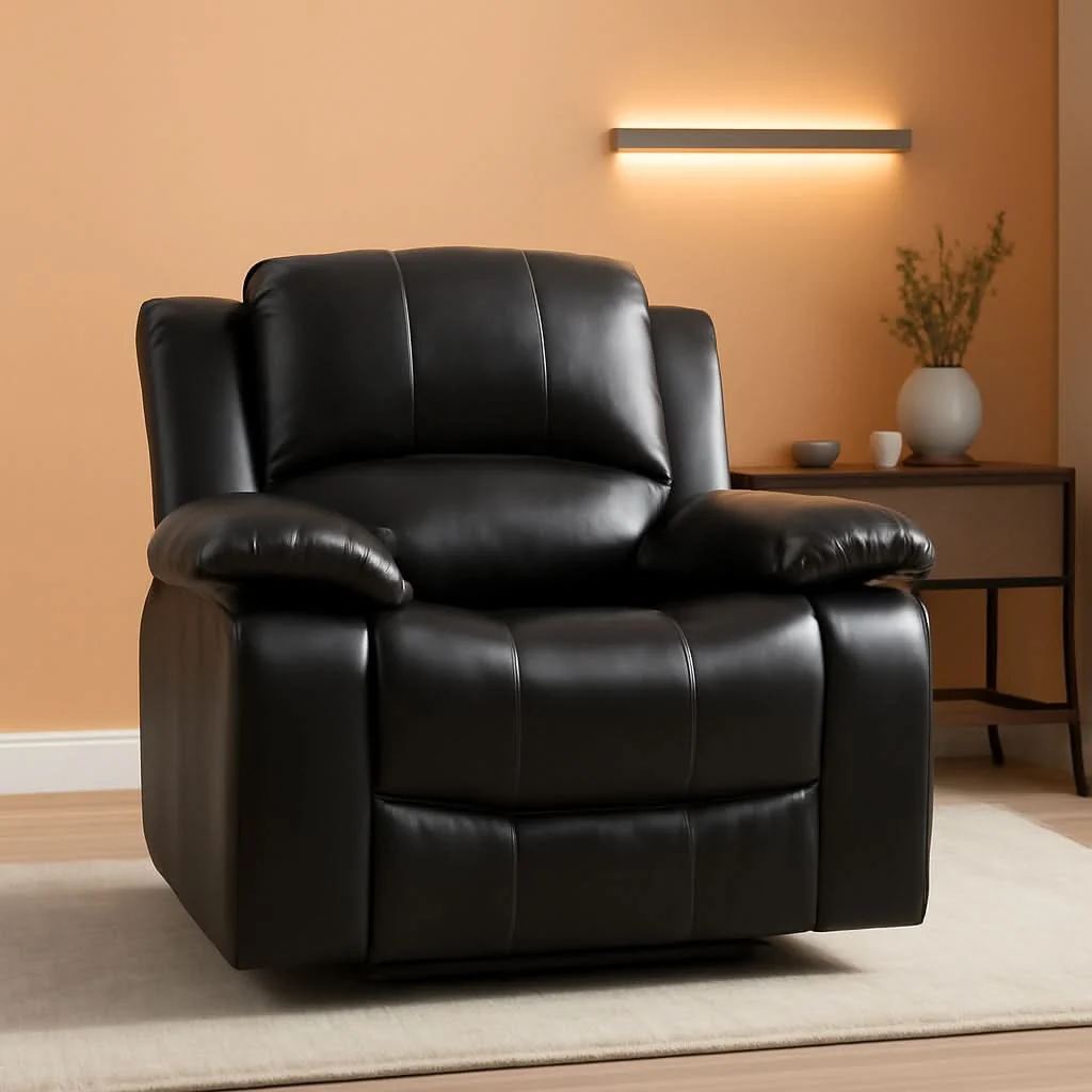 Next-Generation Power Reclining Bonded Leather Living Room Set Black High-End